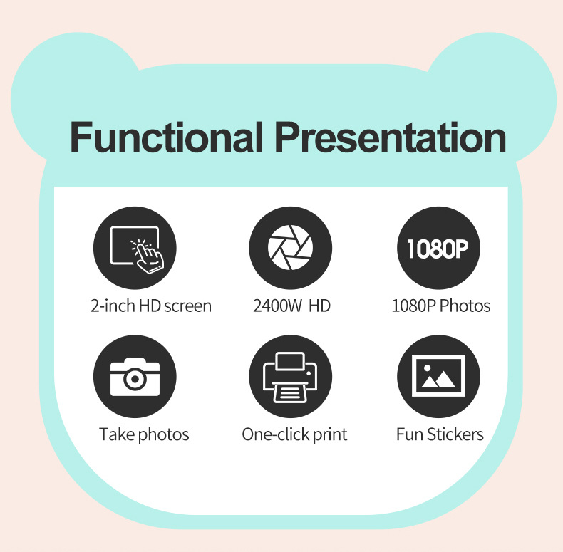 跨境新款儿童拍立得打印相机高清双镜头可拍照录像玩具礼盒代发详情3