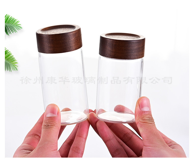 新款高硼硅密封罐玻璃小号食品级耐高温茶叶带盖子药物分装木盖详情3