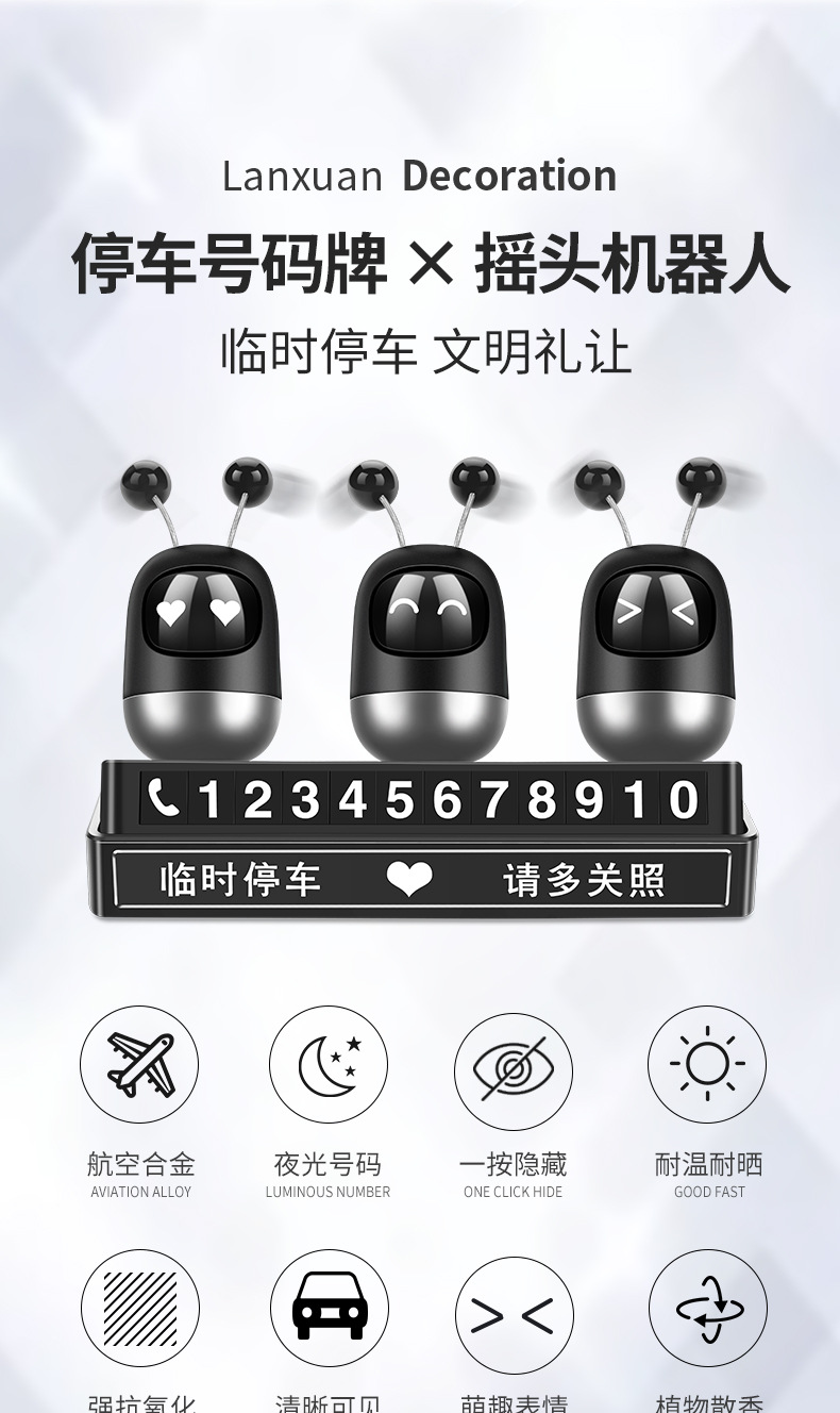 Hidden temporary parking card, scented decoration, moving phone number, temporary parking number plate, car robot decoration pic 2