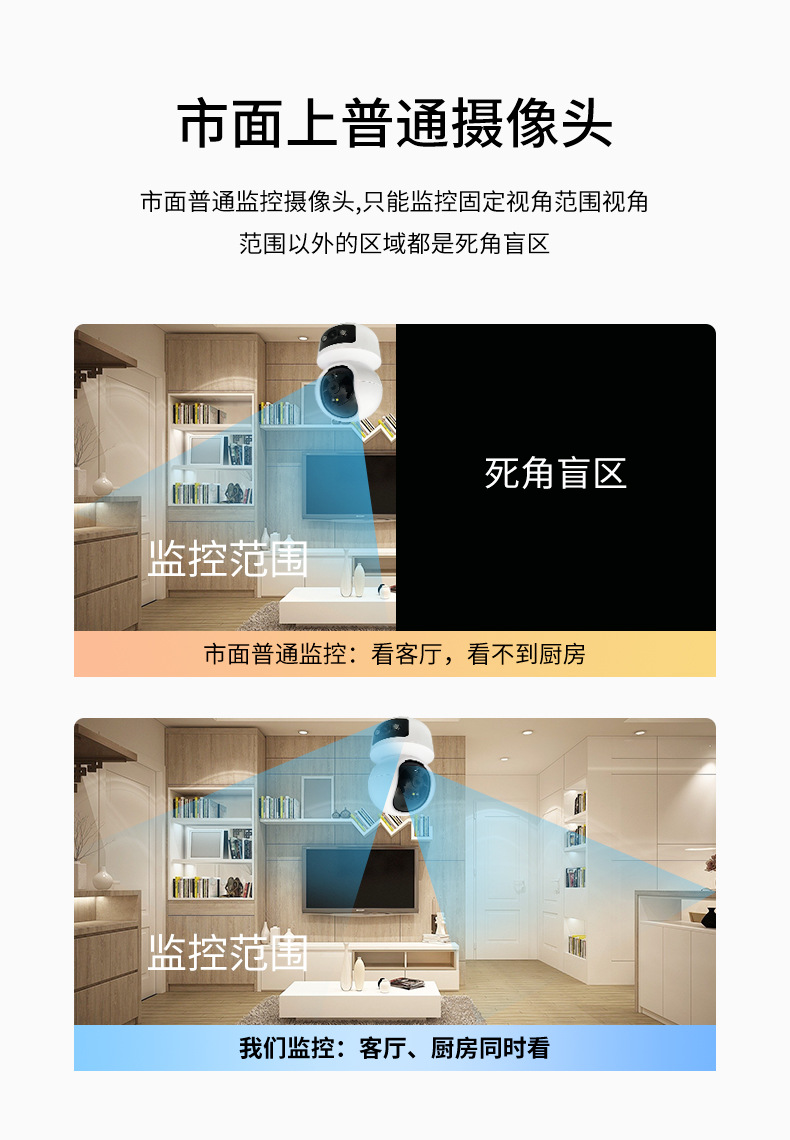 无线wifi监控器360可夜视双画面监控家用高清夜视手机远程监控头详情3