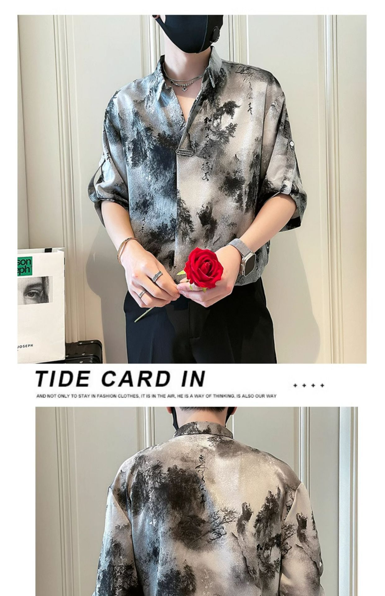 新中式国风衬衫男短袖休闲痞帅水墨扎染衬衣2025新款男士夏装上衣详情19