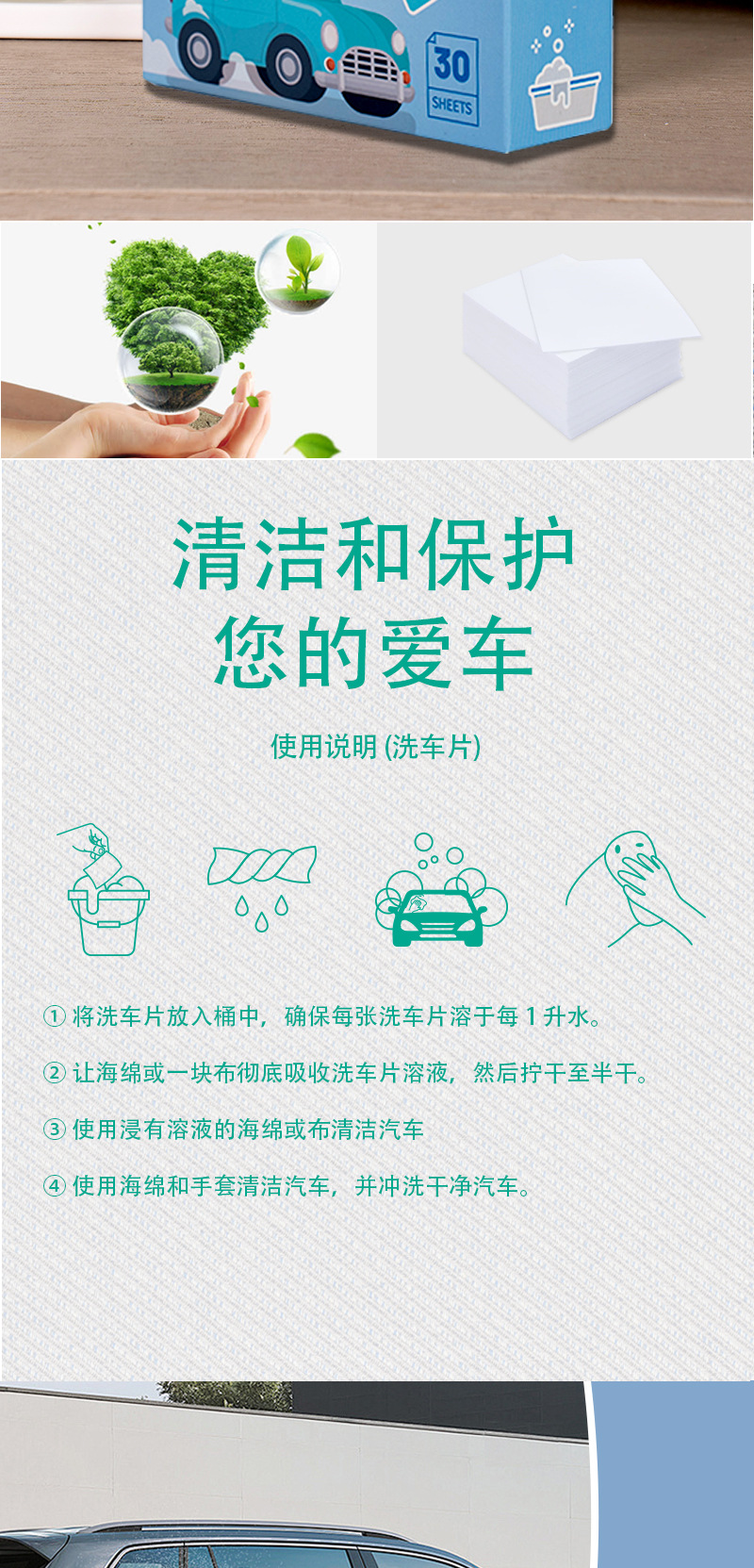 Direct supply of car concentrated cleaning car wash tablets from the manufacturer. Solid cleaning agent for both inside and outside the car, with English packaging from the source factory pic 2