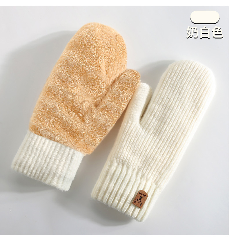 新款 针织手套亚马逊冬季加绒加厚双层保暖手套骑行包指连指手套详情12