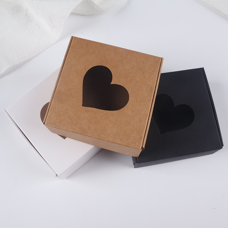 跨境牛皮纸飞机盒手工皂小方盒爱心开窗镂空白卡黑卡迷你饰品纸盒详情6