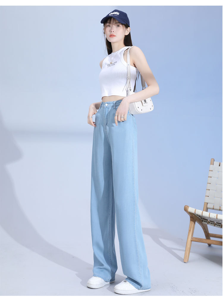 天丝牛仔裤女2025夏季薄款宽松直筒休闲高腰垂感美式复古阔腿裤详情19