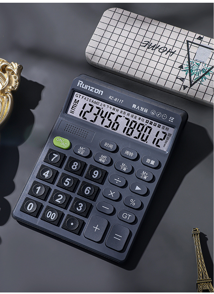 RZ-811T voice calculator with real-person pronunciation, medium-sized macaron color, 12-digit large display screen pic 12