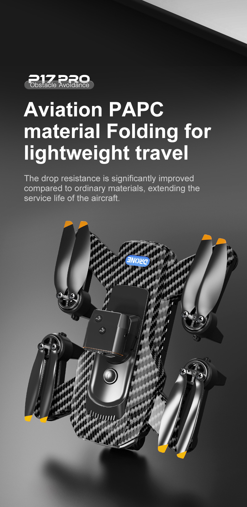 The cross-border new product P17 carbon fiber drone features a brushless motor, GPS positioning, intelligent obstacle avoidance, and high-definition aerial photography with dual lenses pic 27