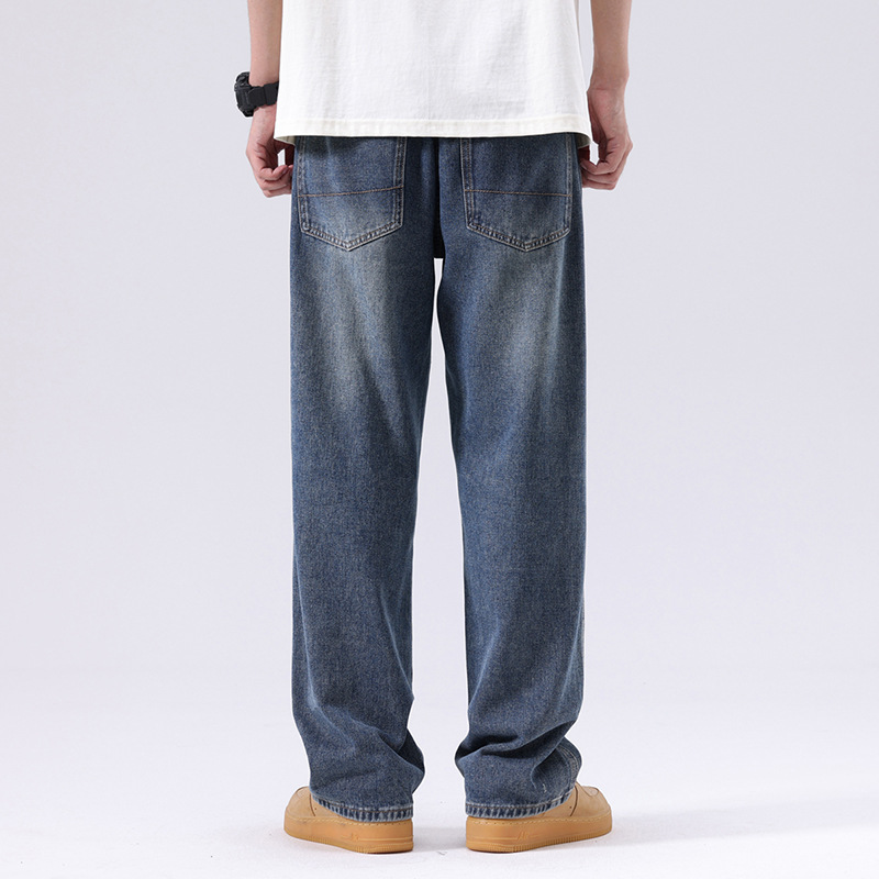 春夏新款牛仔裤男美式直筒牛仔裤男微叭阔腿黄泥复古胖子牛仔裤男详情27