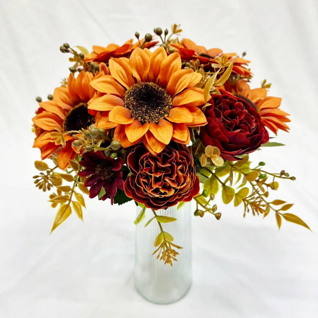跨境仿真向日葵家居布置欧式太阳花丰收节仿真花束仿真牡丹批发详情2