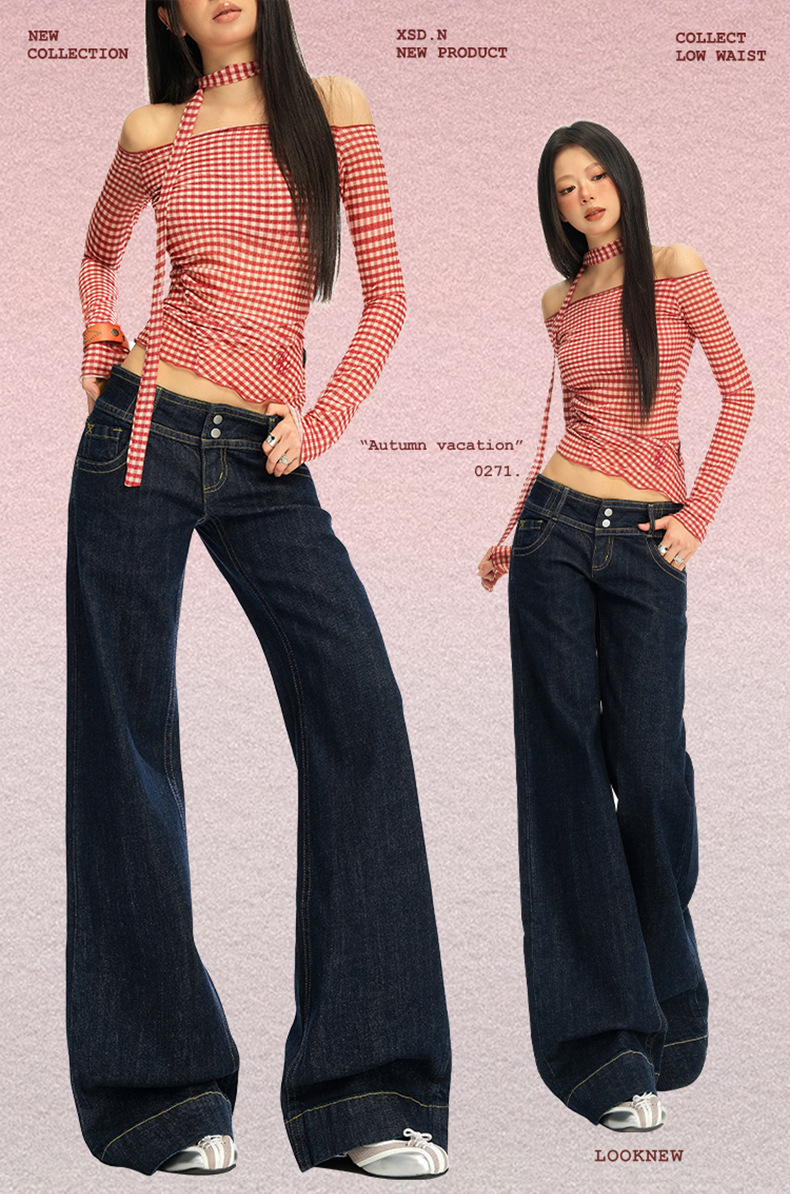 橙绢女装#美式复古丹宁原牛色直筒牛仔裤女早秋百搭微休闲喇叭裤详情2