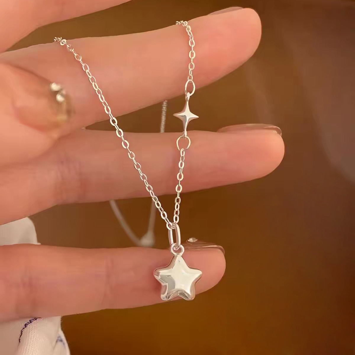 S925银五角星星项链女轻奢小众ins气质高级时尚吊坠百搭银锁骨链详情4