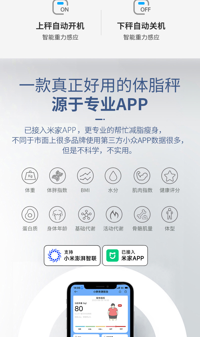 体重秤家用体脂秤精准电子秤人体称充电款小型定制已接入米家APP详情5