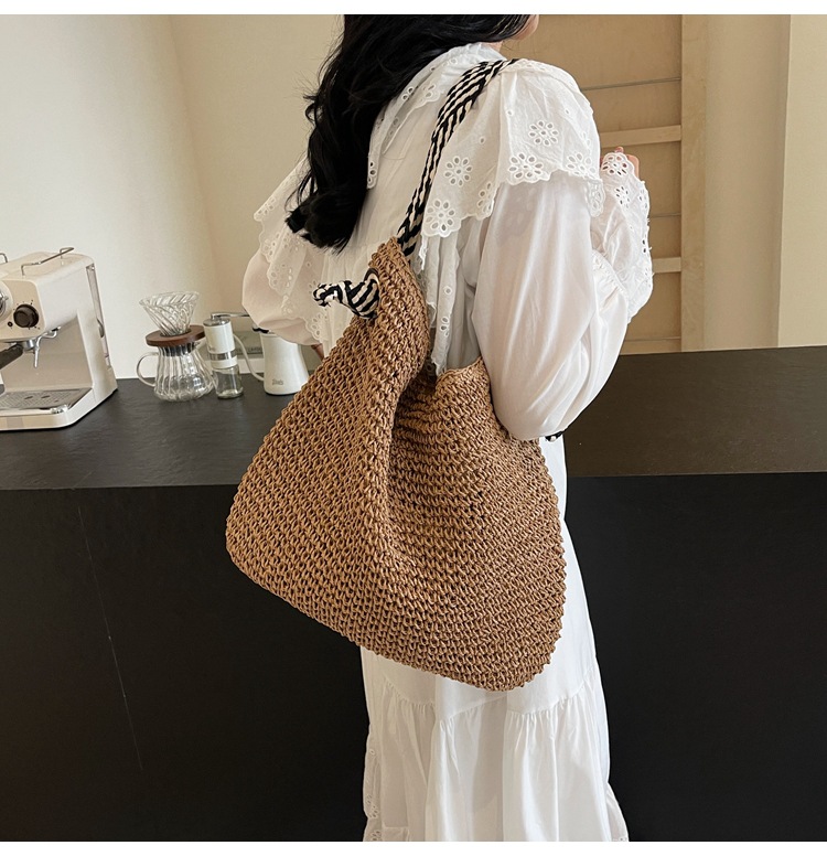 Summer high-capacity straw woven bag for women, 2024 new style seaside and beach vacation single-shoulder bag, commuter tote bucket bag pic 36