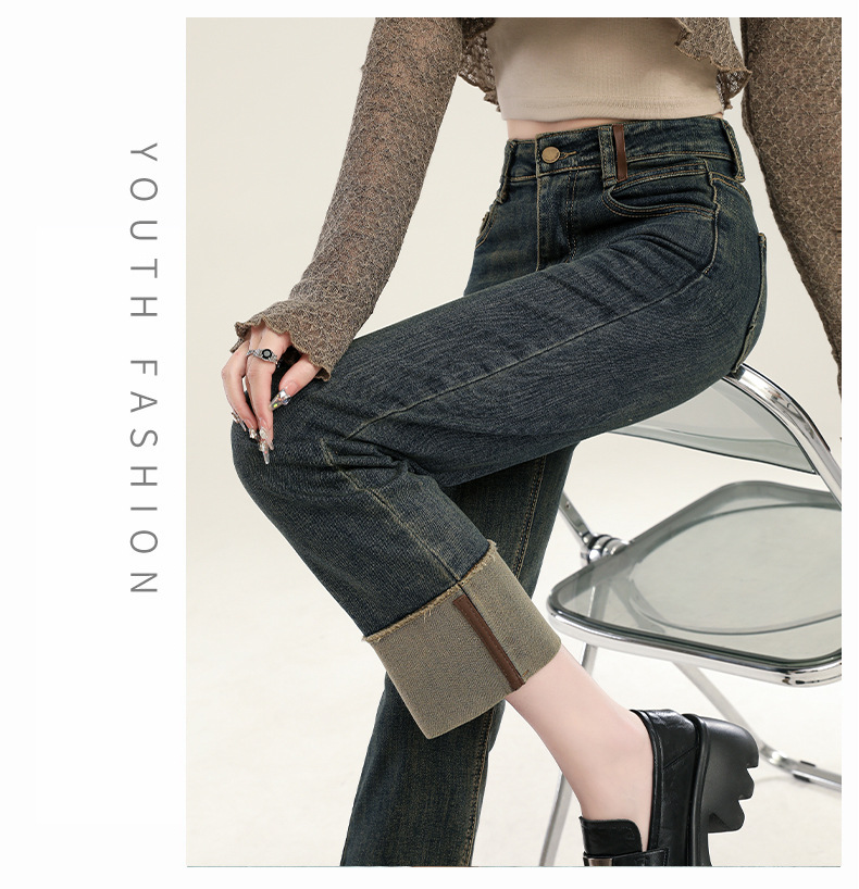 水泥灰卷边烟管牛仔裤女夏季2024新款高腰小个子九分法棍直筒裤子详情16