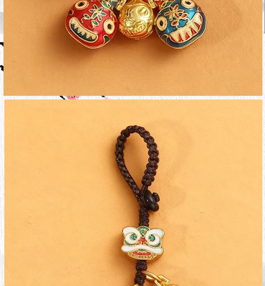 New keychain, sand gold God of Wealth mobile phone chain, family of three to bring good fortune and devour gold beast car key chain pendant pic 10