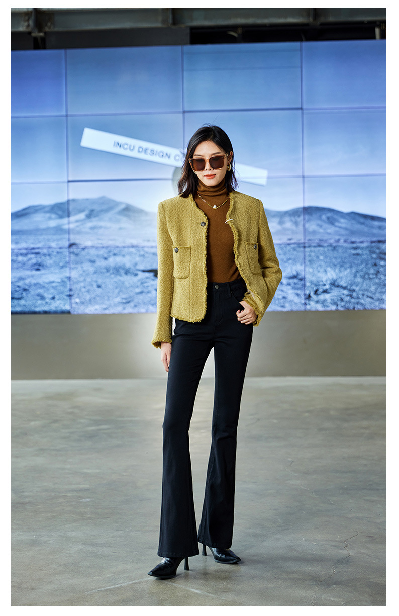 加绒/黑色高腰微喇叭牛仔裤女Jeans 巨显瘦纯紧身提臀25秋冬新款详情9