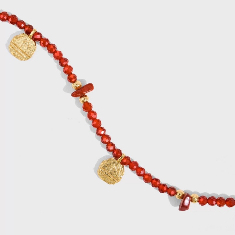 WEN*KISS系列红玛瑙项链过年新中式雕刻纹理本命年款串珠项链手链详情6