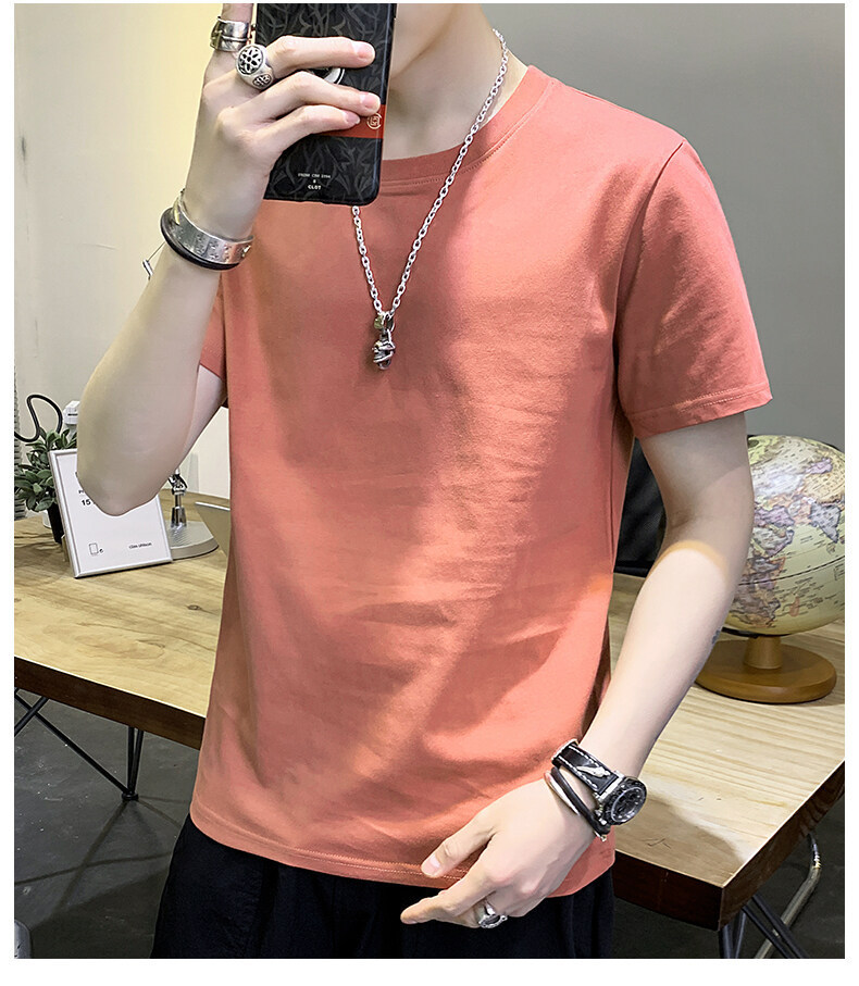 Pure cotton short-sleeved T-shirt for men, Hong Kong-style loose T-shirt, small drop shoulder, combed cotton, oversized, high-quality solid color base pic 32