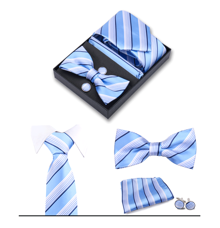 男士商务8cm领带领结口袋巾5件套礼盒装婚礼宴会条纹黑色手打领带详情18