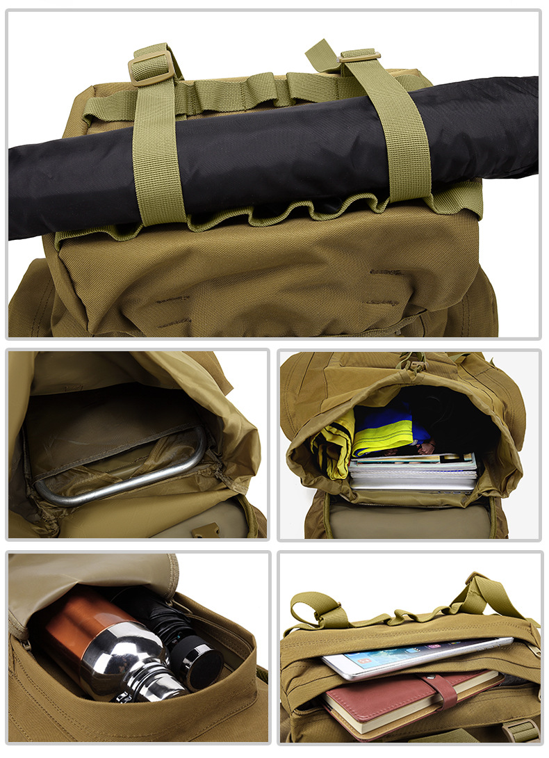 Yitu Wholesale 65L Stress-Relieving Sports camouflage Tactical Backpack for Men, large-capacity hiking and outdoor mountaineering bag pic 9