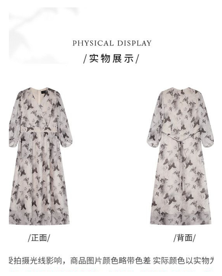 2025春夏新款女人味印花飘逸长裙时尚V领修身女式七分袖连衣裙潮详情12