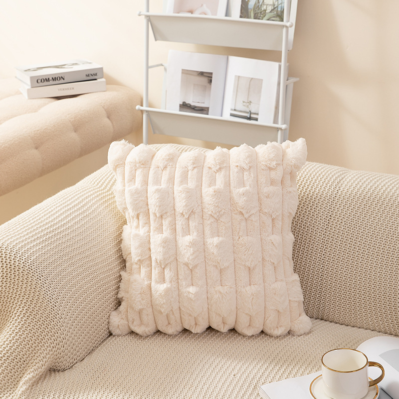 北欧ins风纯色链条编花胖条抱枕套兔毛绒床头沙发靠枕多色可选详情24