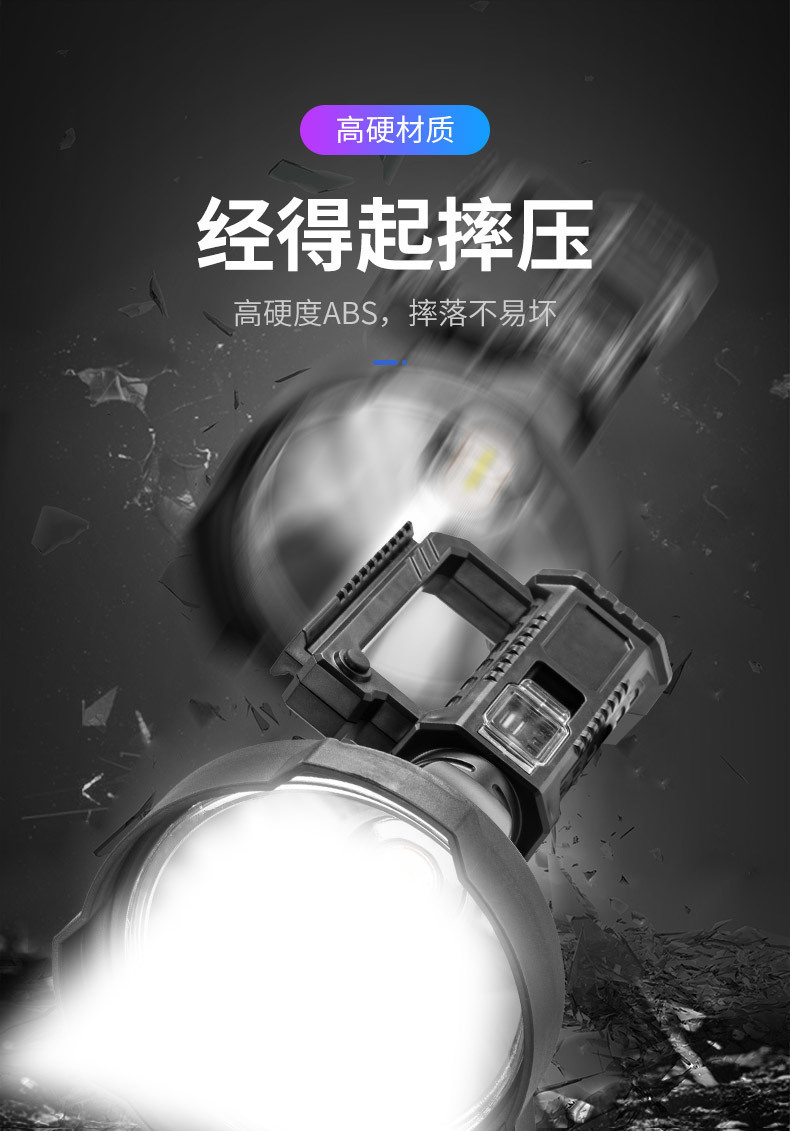 跨境新款XHP50手提探照灯USB充电户外远射带输出多功能应急手提灯详情13