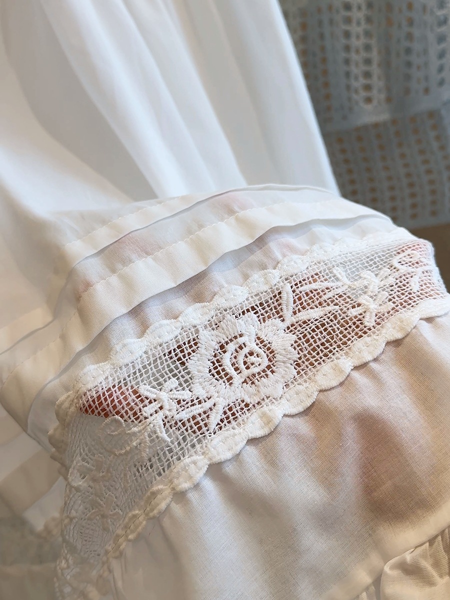 A white lace patchwork mid-length dress for women in Spring/Summer 2025, with a unique design sense and a fairy cake dress pic 11
