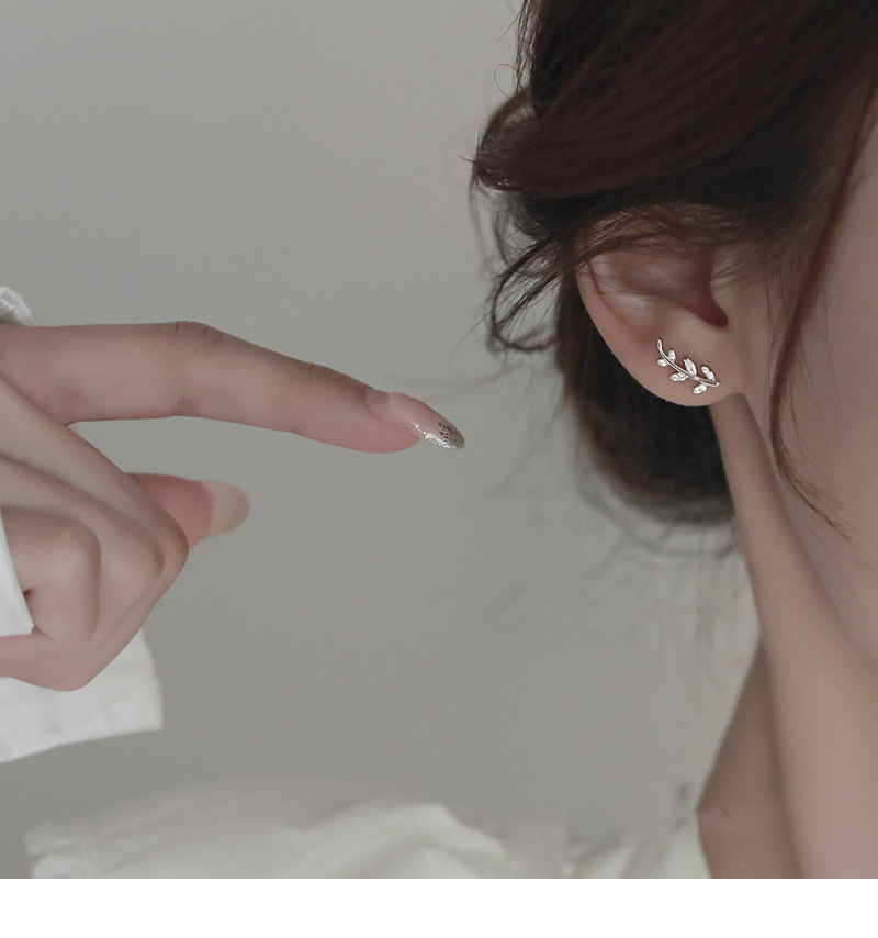 s925纯银树叶耳钉女夏季2023年新款潮小众设计简约小清新花朵耳饰详情2