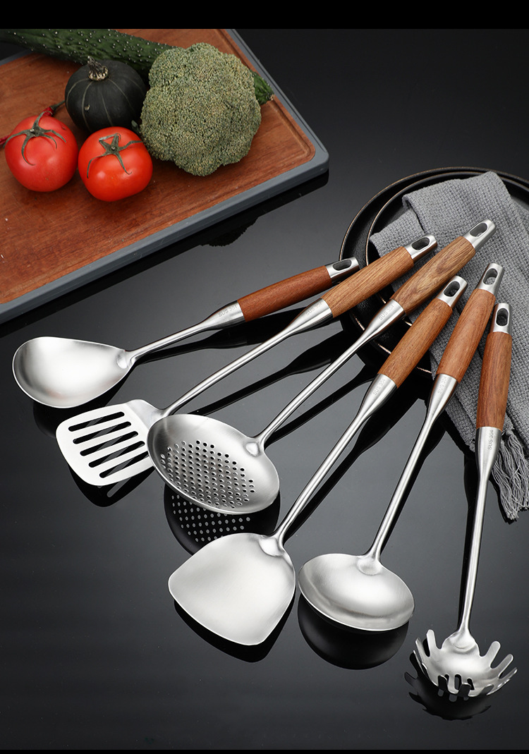 304不锈钢花梨木厨具 加厚木柄锅铲汤勺漏勺家用厨房烹饪炒菜铲子详情9