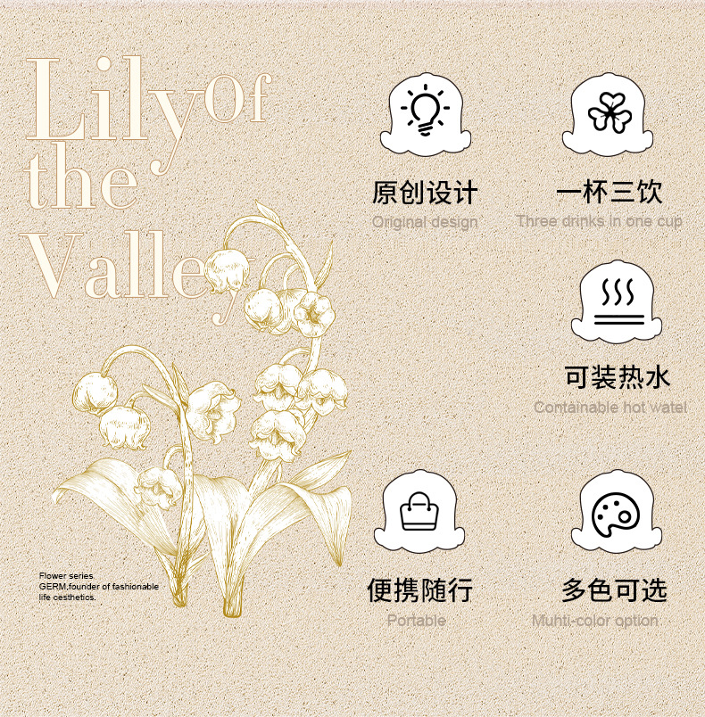 The new Lily of the bell water cup is a high-appearation-level plastic cup with a handle, a large-capacity, high-temperature resistant three-drinking straw cup for home use pic 3