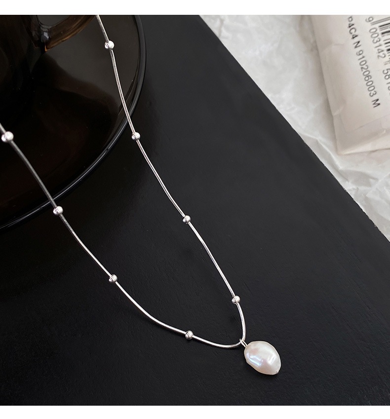 Titanium steel freshwater pearl pendant necklace, Korean style Instagram simple collarbone chain, non-fading, fashionable and versatile necklace pic 10