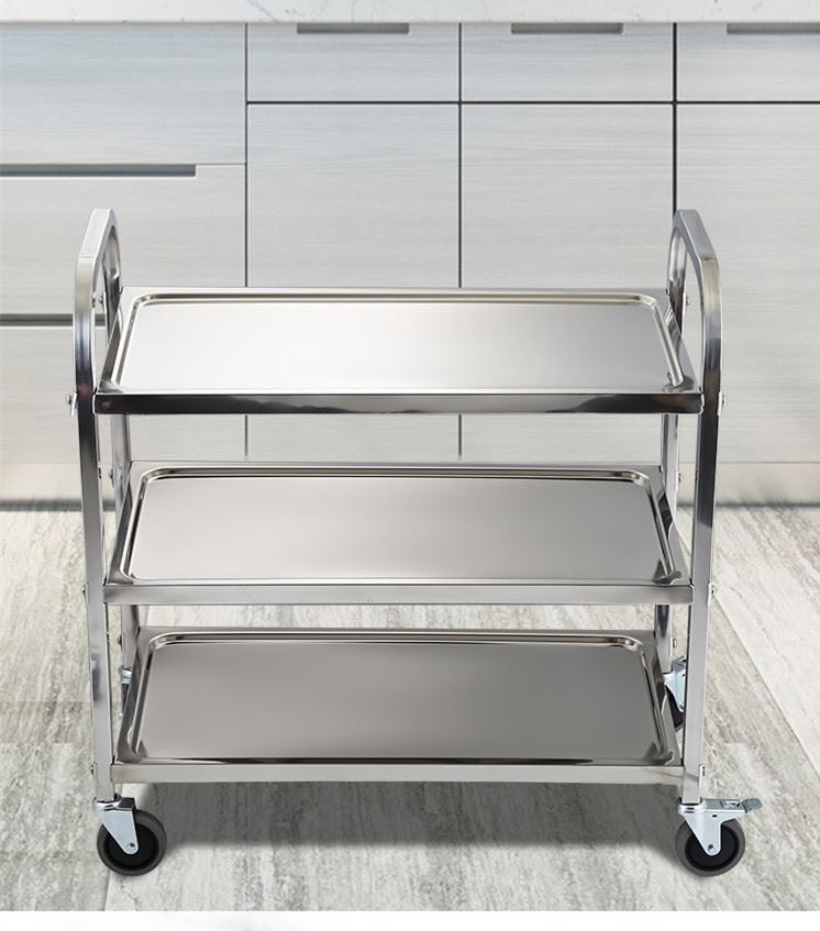 不锈钢餐车加厚双层小推车收碗车商用餐厅酒店摆摊三层移动送餐车详情2