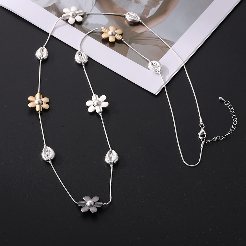 跨境专供女士长款毛衣链花朵撞色时尚简约风亚马逊热销金属项链详情9