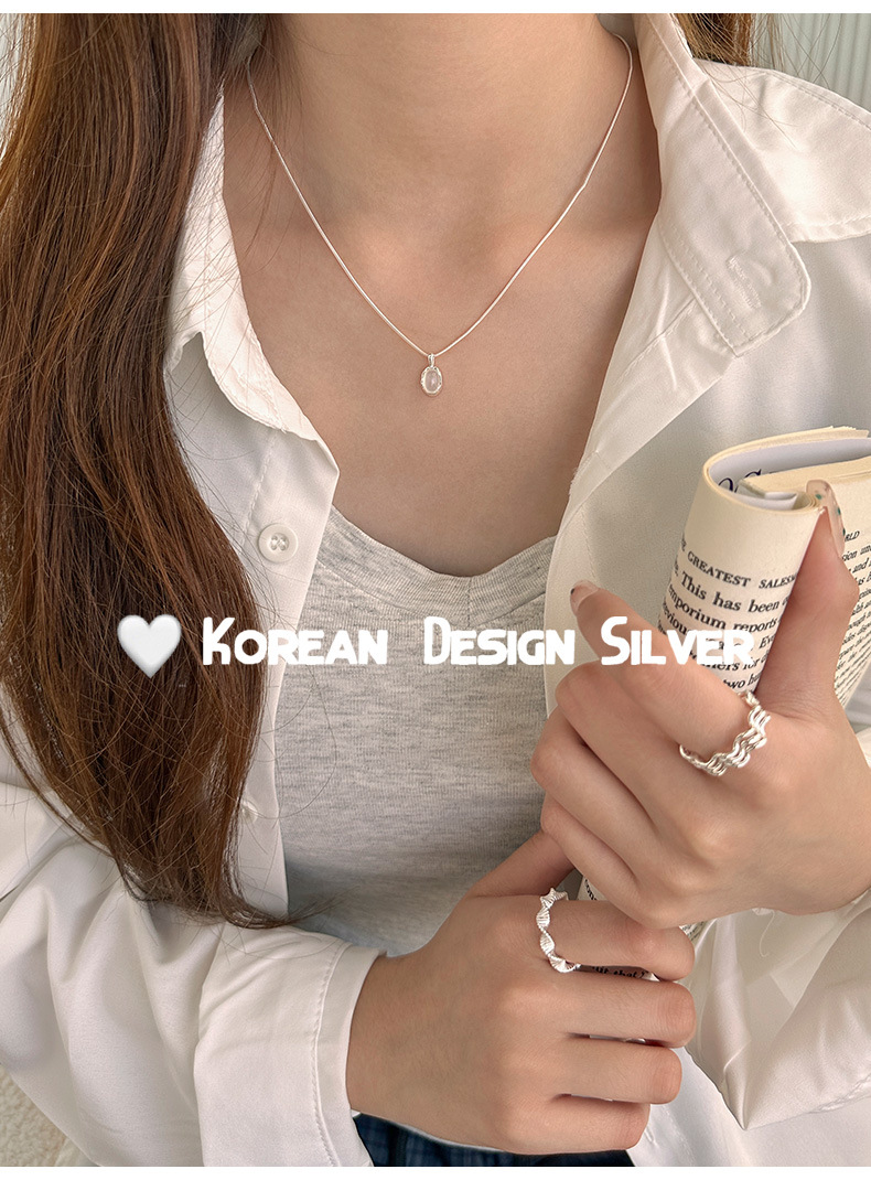 S925纯银椭圆白玉髓小众女款项链 2023新款锁骨链小红书爆款项链详情7