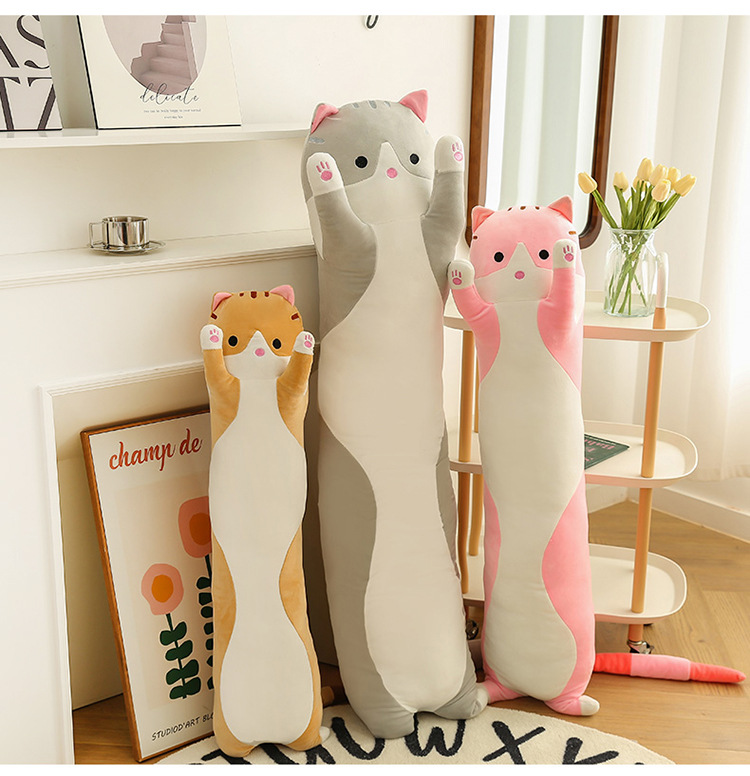 跨境长条猫胖款抱枕可爱猫咪动物公仔毛绒玩具安抚娃海外压缩包装详情29