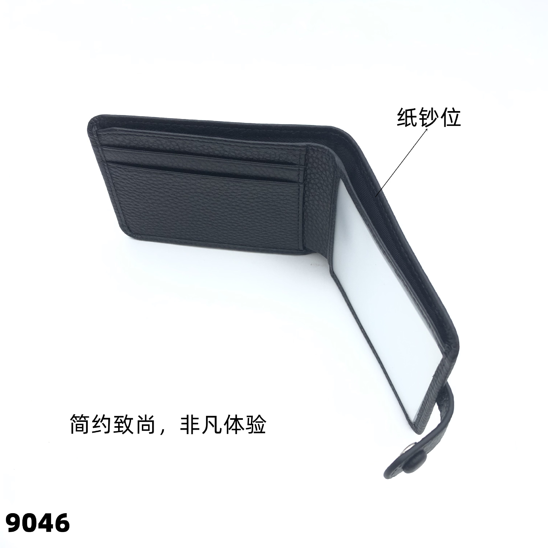 简薄钱夹头层牛皮荔枝纹镜窗暗扣小钱包横款证件包外贸款男女钱包详情5