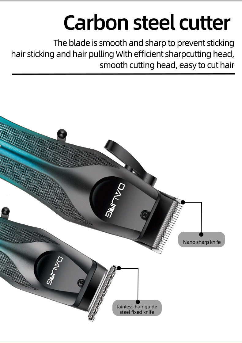 DALING 9315 Hair Clipper Set, gradient body, USB charging port, electric pusher, Professional hair clipper pic 5