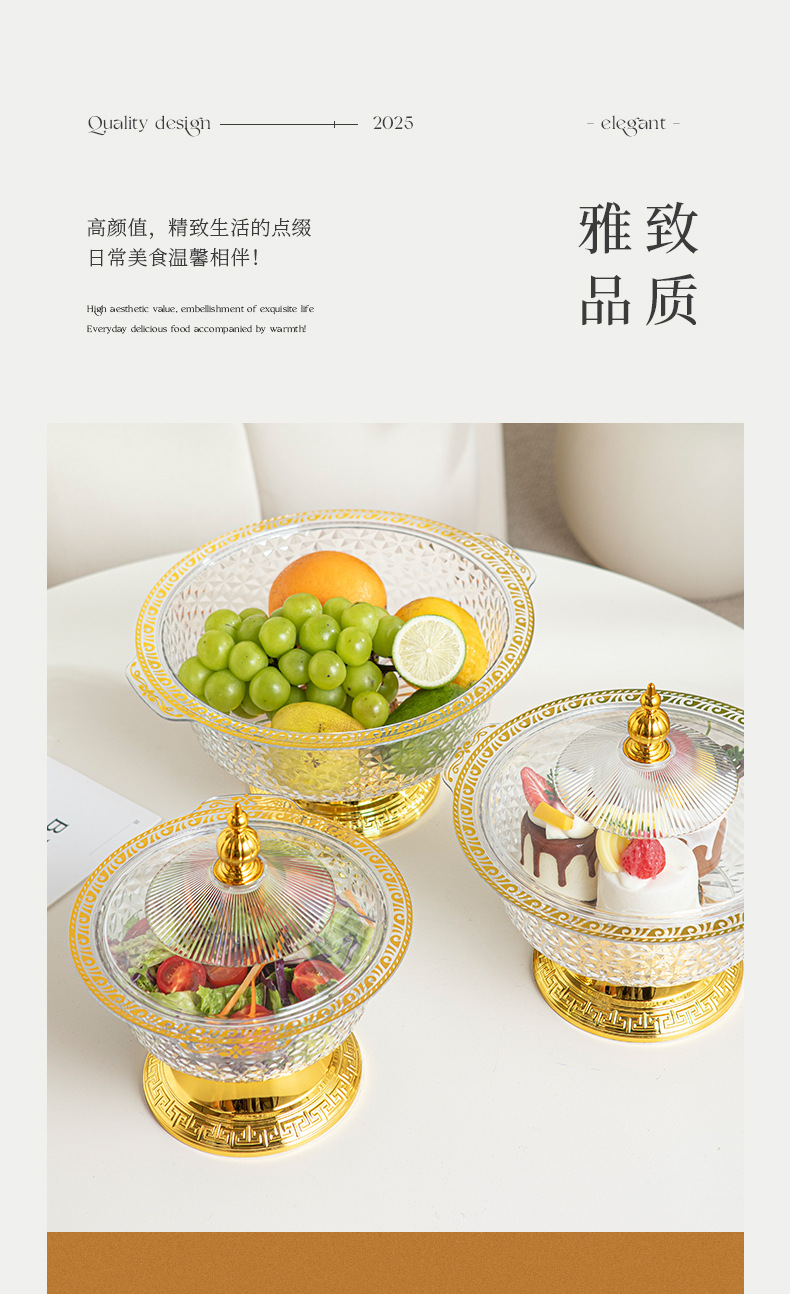 有脚带盖水果盘客厅家用新款塑料PET防尘高颜值干果零食水果篮详情7