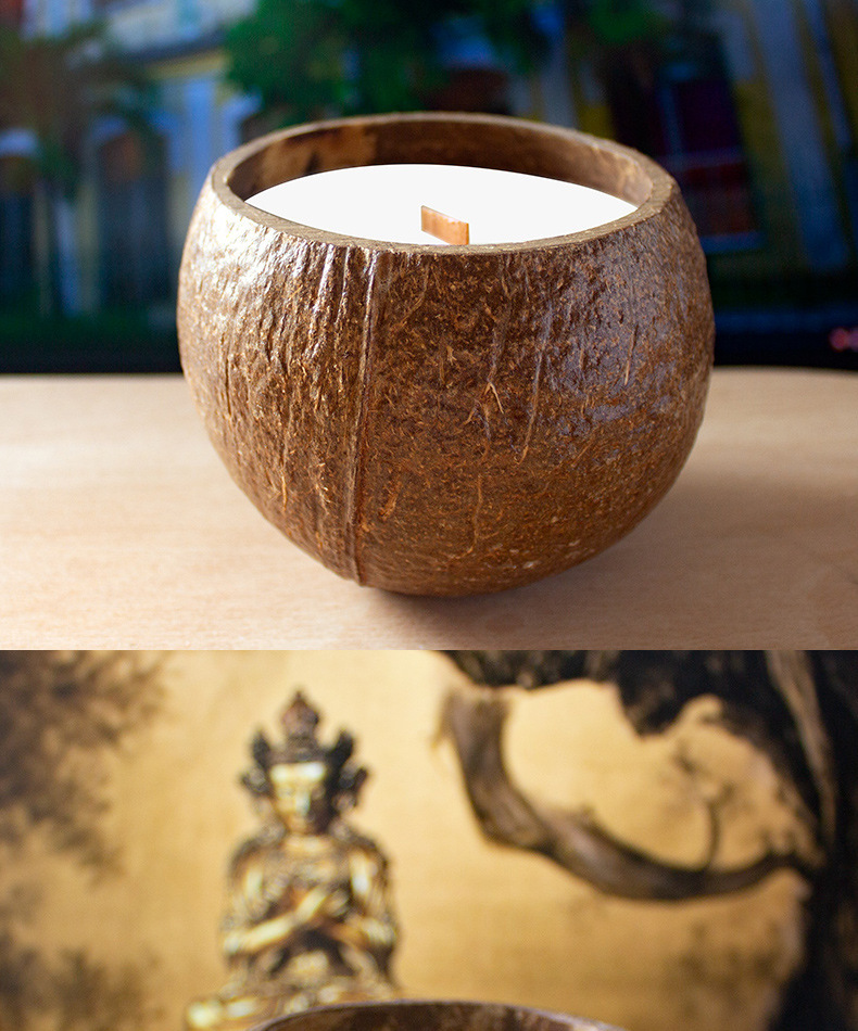 Baoye Natural Soy Wax Coconut Scented Candles Coconut Shell Candle Wax Wooden Cotton Core Wholesale Fragrance Home Niche Decorative items pic 2