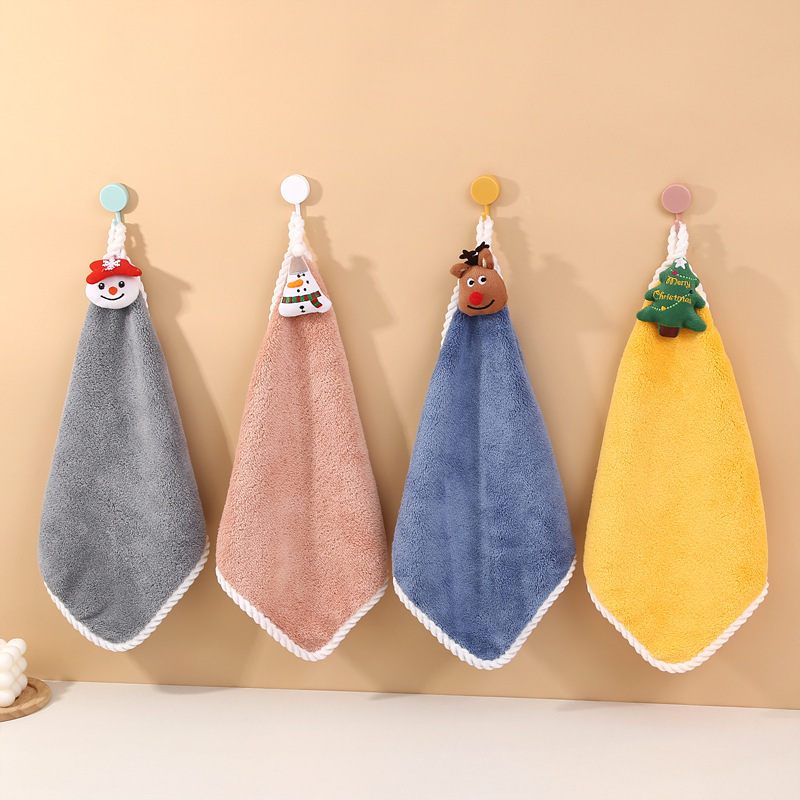 【 Chi Jia 】 Coral Fleece fringed Christmas Series Hand towels, hanging towels, Kitchen and bathroom towels, hanging hand towels pic 1