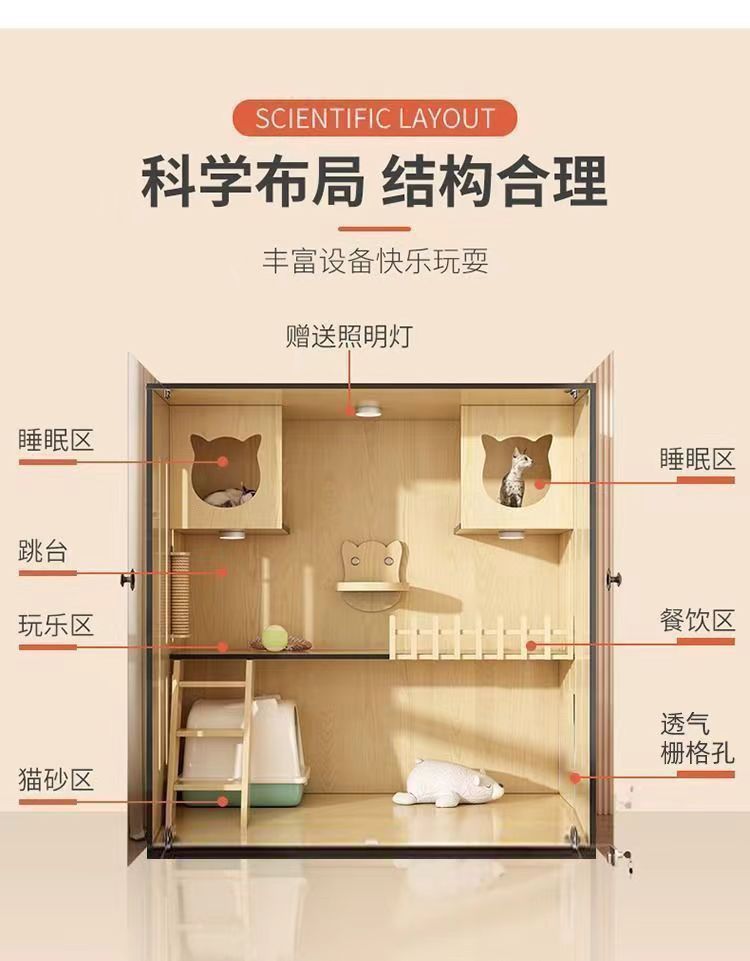 Cat villa, household cat cage, indoor cat house, cat shed, cat bed, cat cabinet, luxury cat house, cat bed, wooden cage pic 8