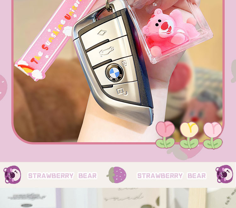 卡通入油流沙方块摆件钥匙扣挂件亚克力钥匙链挂饰摆摊火爆小商品详情7