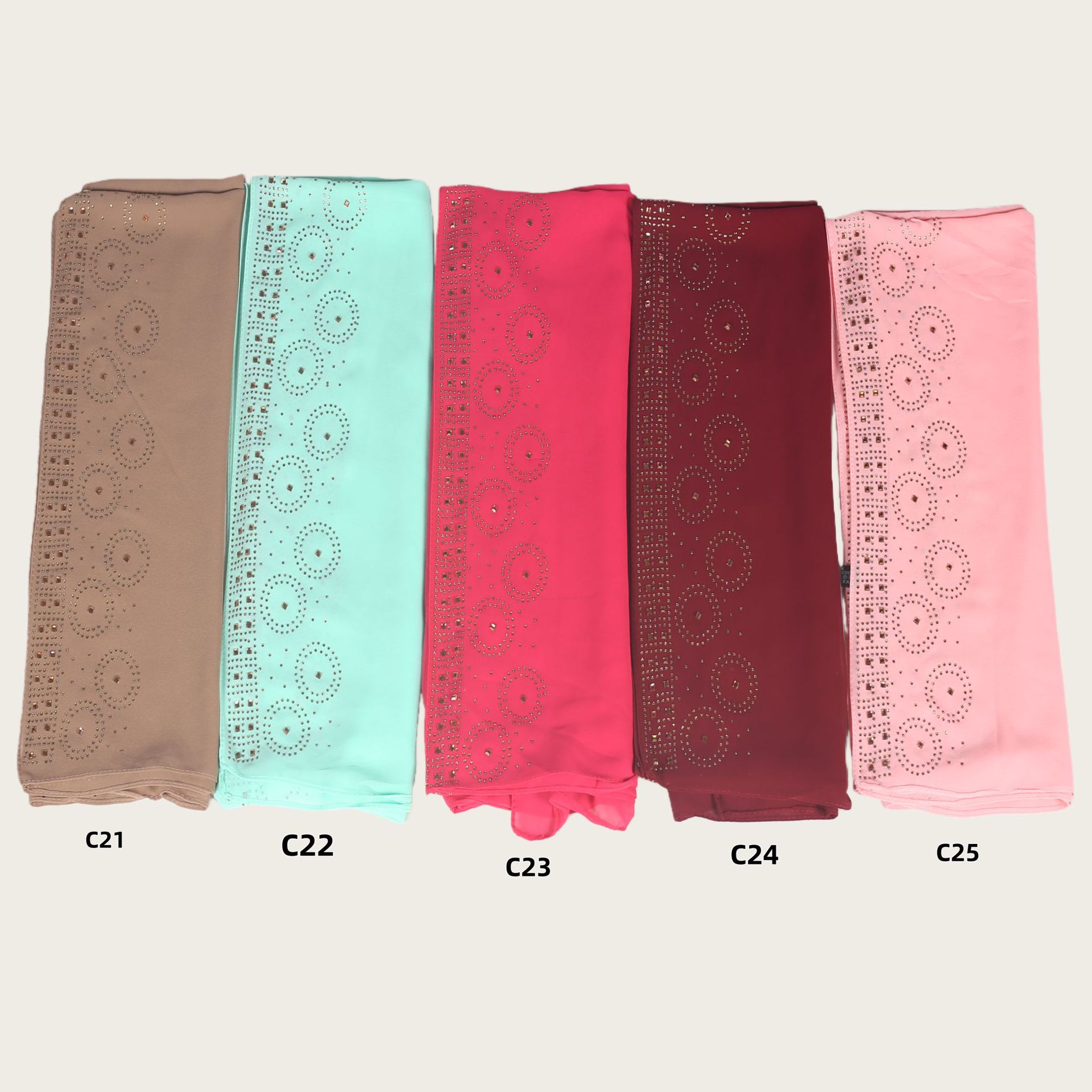 A007素色单色跨境新款围巾烫钻珍珠雪仿烫钻长巾盖头纱巾头巾花边详情3