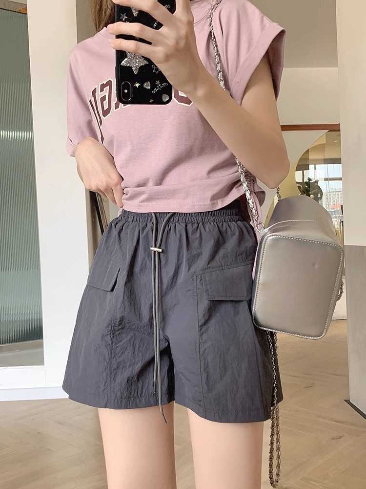 工装阔腿短裤女夏季2023新款高腰抽绳宽松直筒裤显廋A字短裤子ins详情12