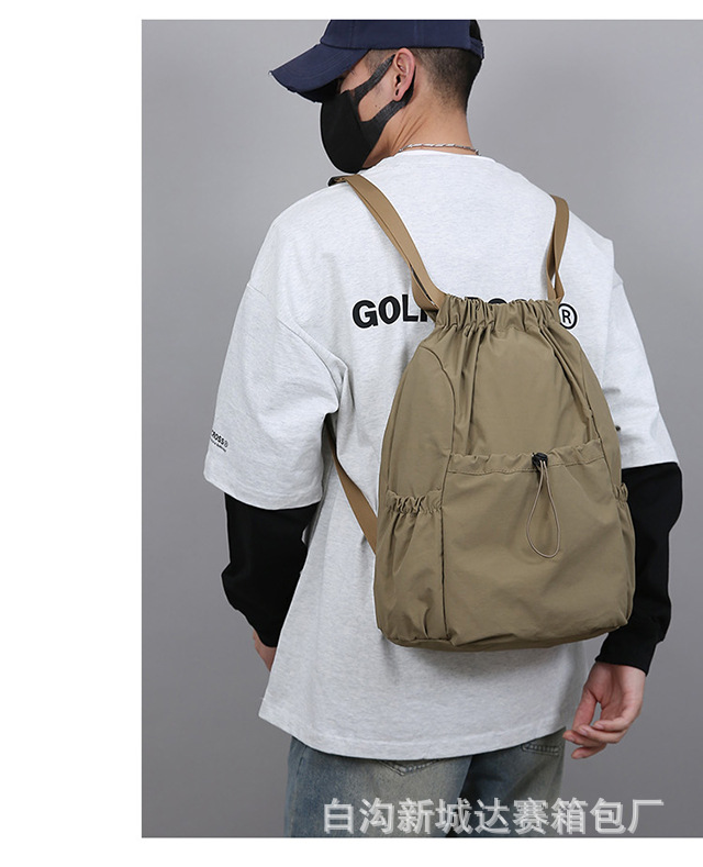 新款轻便束口抽绳双肩背包韩系大容量户外通勤休闲可折叠双肩包详情19