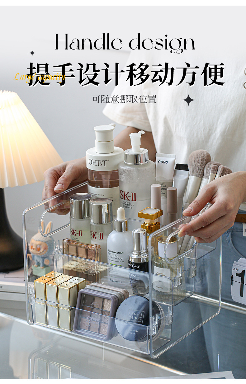 Cosmetics shelf, acrylic transparent dressing table, perfume, skin care products, powder puff, lipstick, organizing desktop storage box pic 7