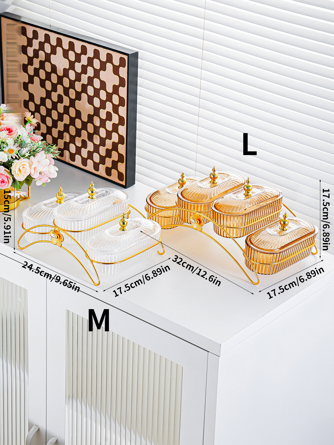 Light luxury dried fruit plate, fruit platter, light luxury household snack plate, ironwork rack, commercial and hotel snack plate, compartments fruit plate pic 9