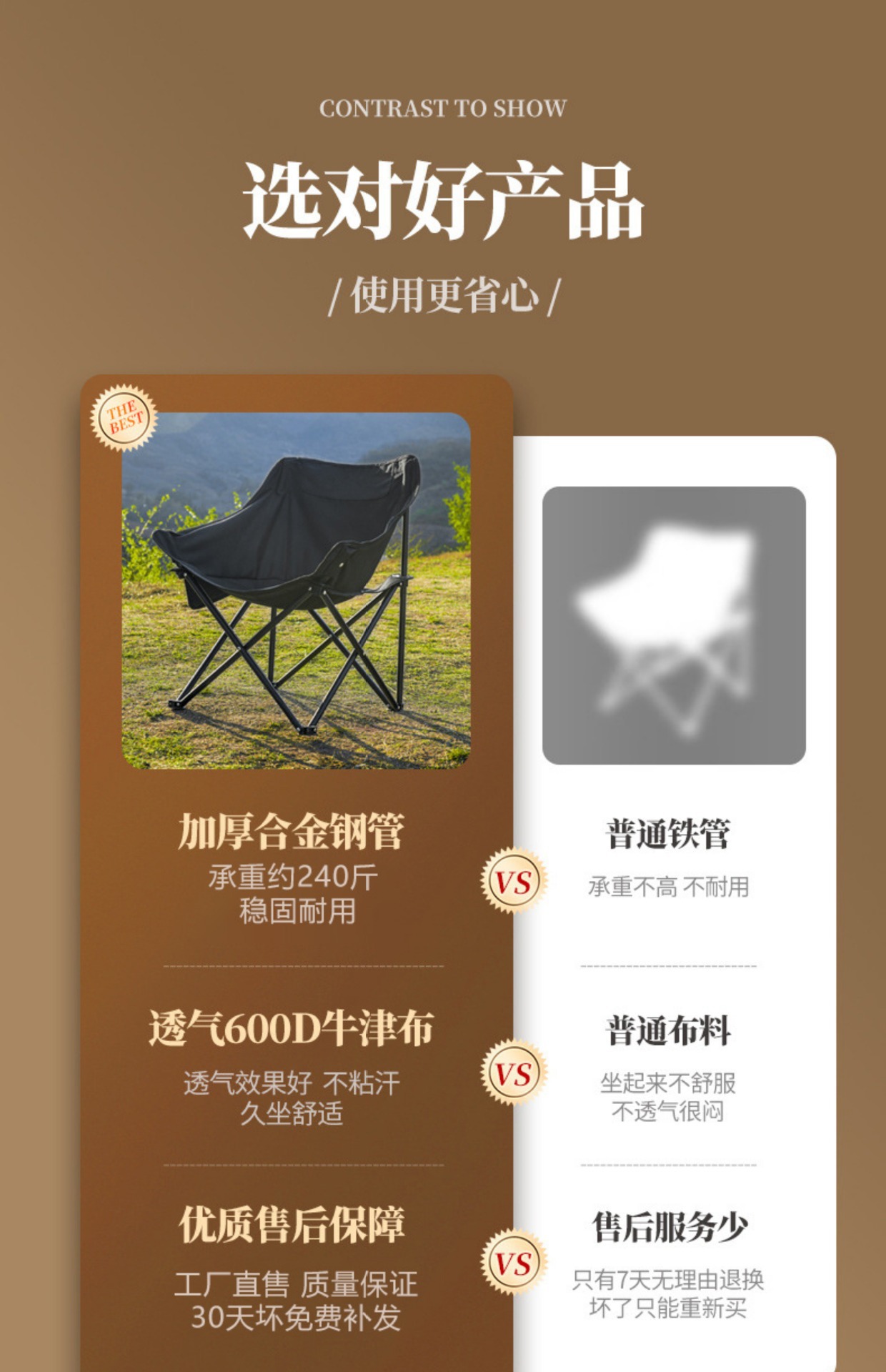 户外叠椅加高月亮椅可调节露营椅子便携式躺椅沙滩钓鱼野餐椅凳子详情2
