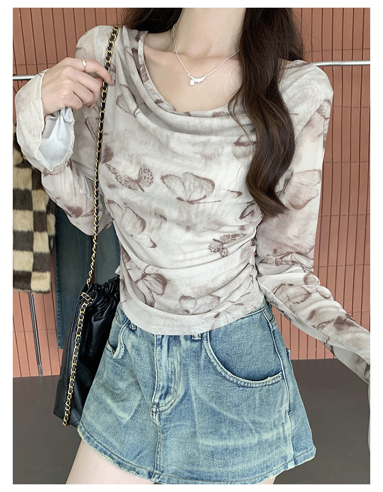 实拍纯欲防晒网纱T恤2024早秋季新款纯欲褶皱不规则气质性感上衣详情26